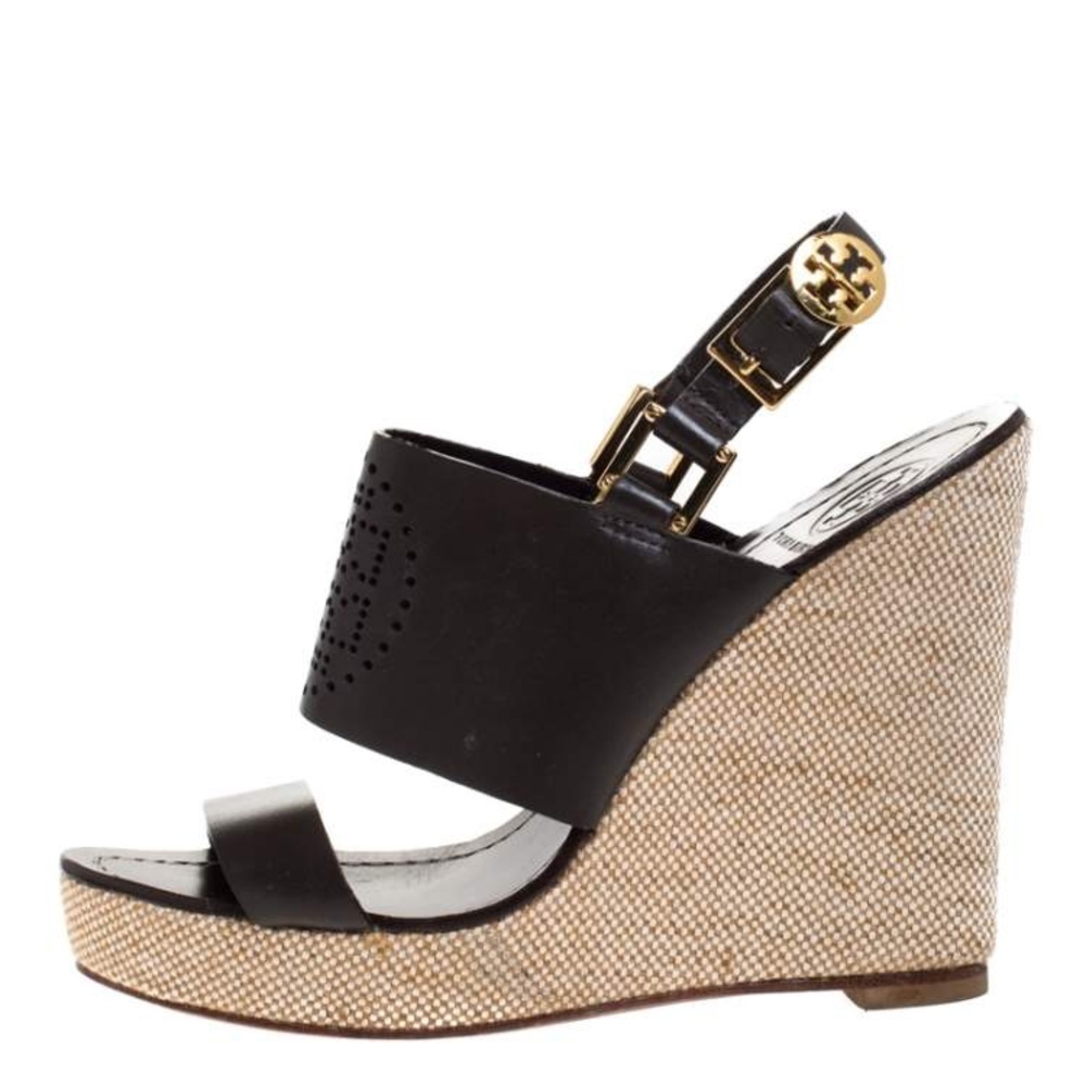 Tory Burch Kimberly Dark Brown Leather Wedges